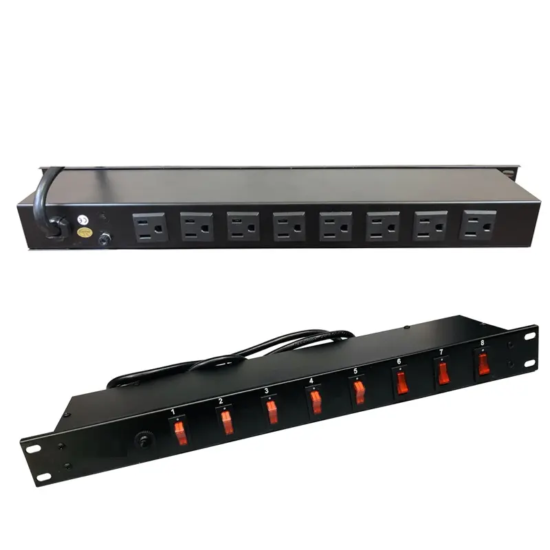 PDU Power Distribution Unit 1U/19" with 8 NEMA 5-15R Outlets, Individual Switches, and 4.5-foot Cable