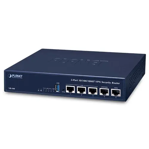 [851762005] PLANET VR-100 VPN Security Router – 5 Gigabit Ports with Advanced Features