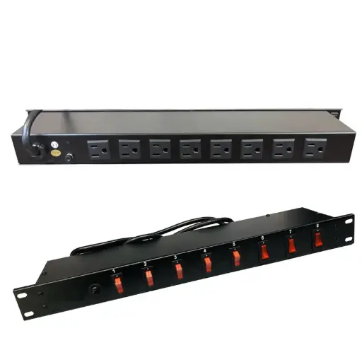 [850440108] PDU Unidad Distribuidora de Energía 1U/19" con 8 Tomas NEMA 5-15R, Interruptores Individuales y Cable de 4.5 pies
